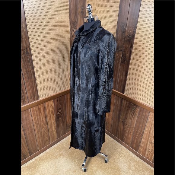 Full Length Neiman Marcus Feraud Paris Black Russian Broadtail Fur Coat Small - Picture 4 of 13